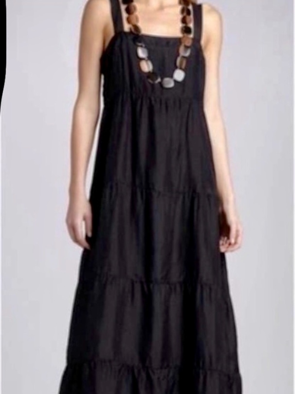 Eileen fisher black tiered silk maxi dress like new